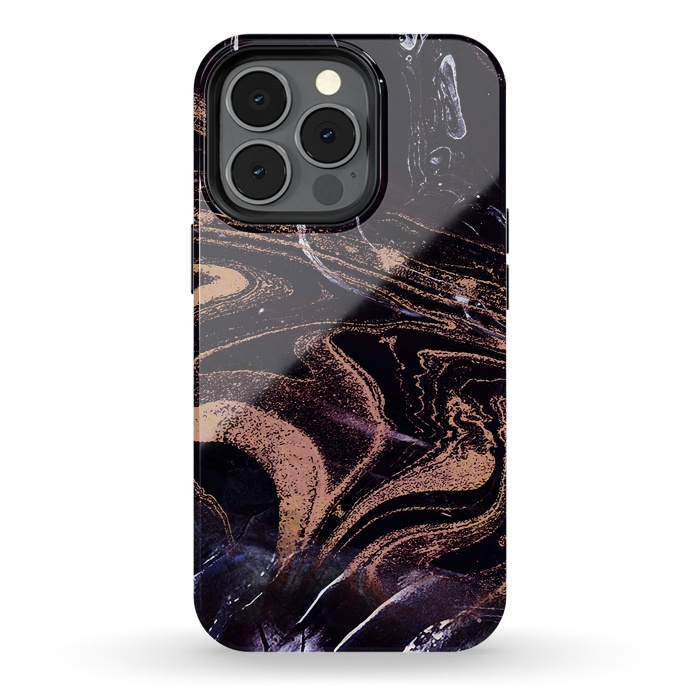 iPhone 13 pro StrongFit Liquid marble with golden stripes - acrylic pour by Oana 