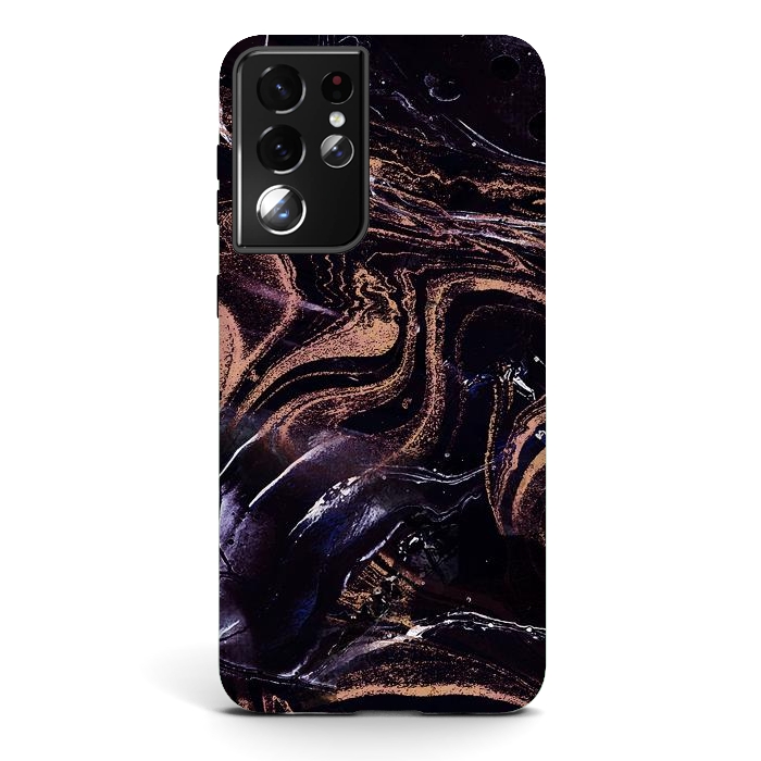 Galaxy S21 ultra StrongFit Liquid marble with golden stripes - acrylic pour by Oana 