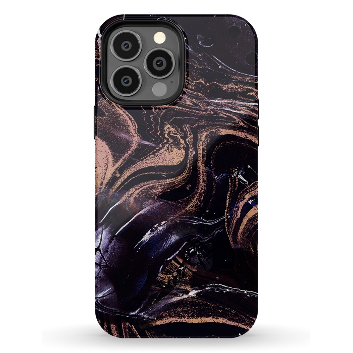 iPhone 13 Pro Max StrongFit Liquid marble with golden stripes - acrylic pour por Oana 