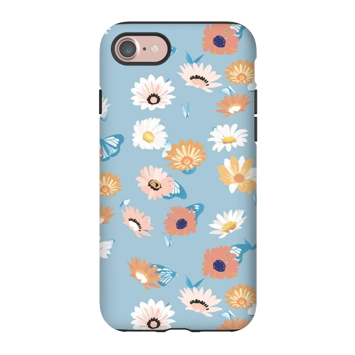 iPhone 7 StrongFit Pastel daisy petals and butterflies - colorful aesthetic pattern by Oana 
