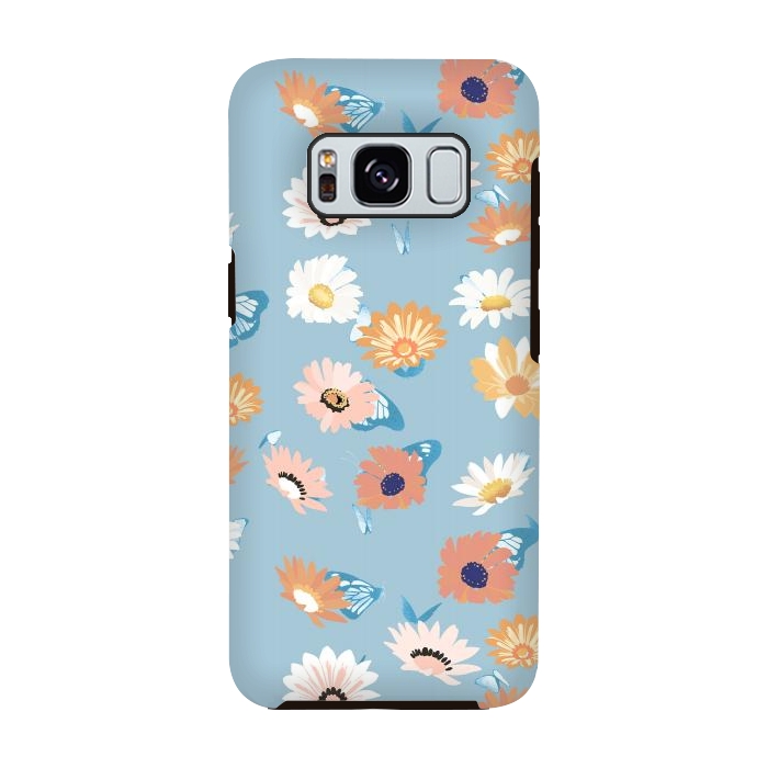 Galaxy S8 StrongFit Pastel daisy petals and butterflies - colorful aesthetic pattern by Oana 