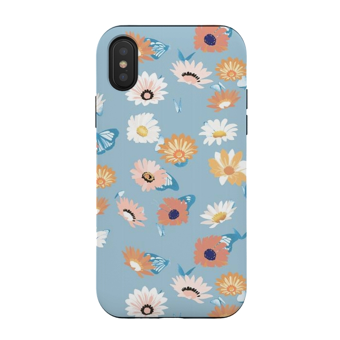 iPhone Xs / X StrongFit Pastel daisy petals and butterflies - colorful aesthetic pattern by Oana 