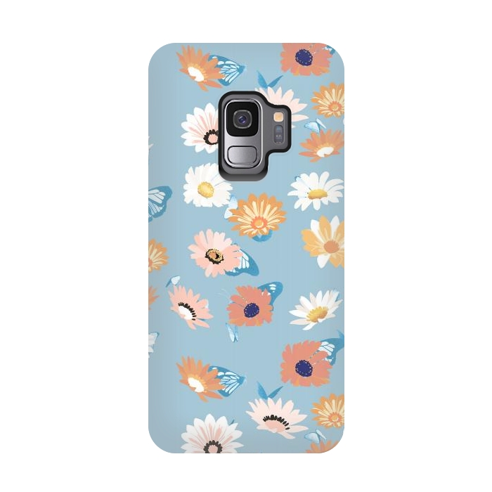 Galaxy S9 StrongFit Pastel daisy petals and butterflies - colorful aesthetic pattern by Oana 