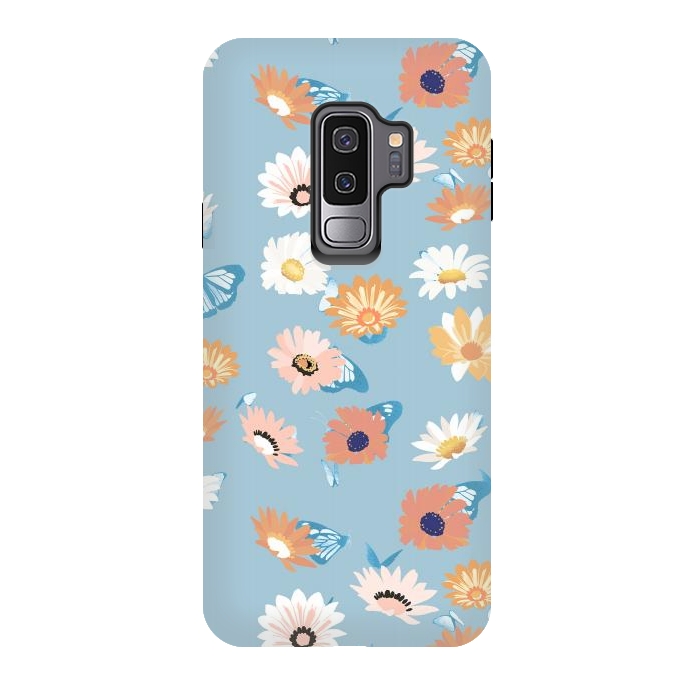 Galaxy S9 plus StrongFit Pastel daisy petals and butterflies - colorful aesthetic pattern by Oana 