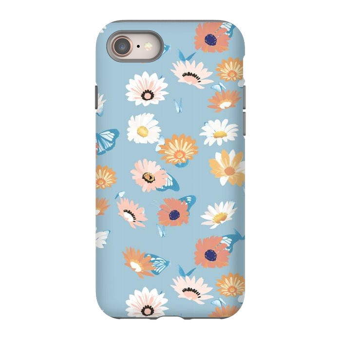 iPhone 8 StrongFit Pastel daisy petals and butterflies - colorful aesthetic pattern by Oana 