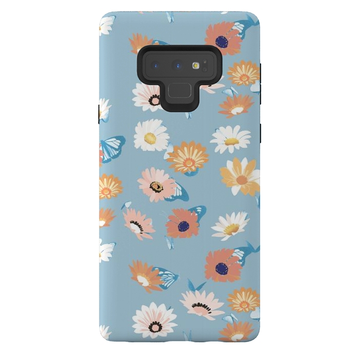 Galaxy Note 9 StrongFit Pastel daisy petals and butterflies - colorful aesthetic pattern by Oana 