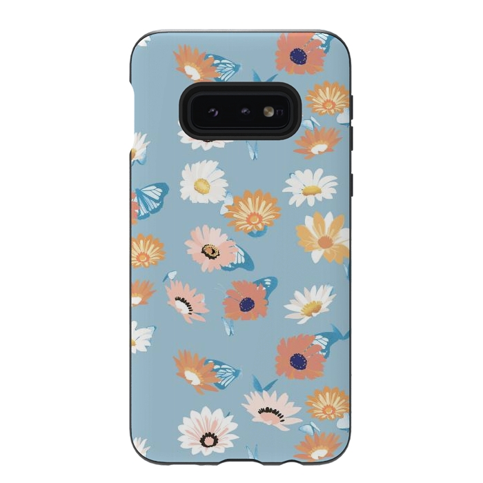 Galaxy S10e StrongFit Pastel daisy petals and butterflies - colorful aesthetic pattern by Oana 