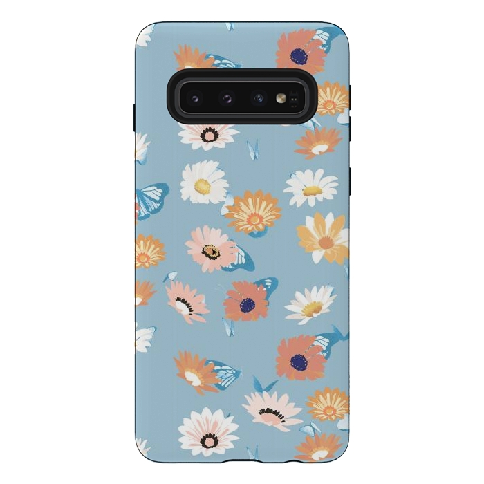 Galaxy S10 StrongFit Pastel daisy petals and butterflies - colorful aesthetic pattern by Oana 