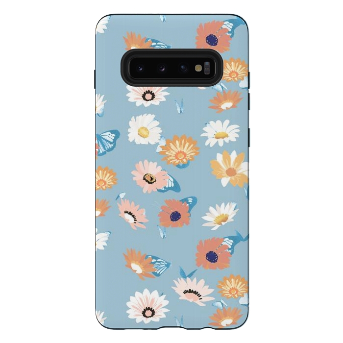 Galaxy S10 plus StrongFit Pastel daisy petals and butterflies - colorful aesthetic pattern by Oana 