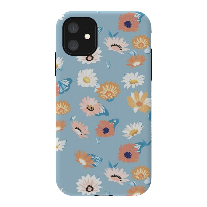 iPhone 11 StrongFit Pastel daisy petals and butterflies - colorful aesthetic pattern by Oana 