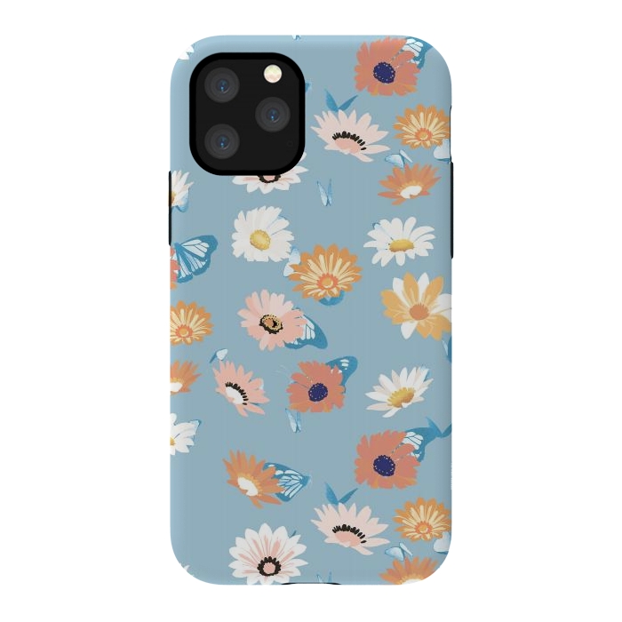 iPhone 11 Pro StrongFit Pastel daisy petals and butterflies - colorful aesthetic pattern by Oana 