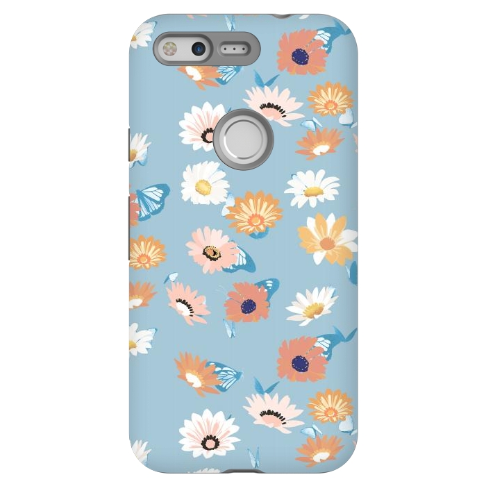 Pixel StrongFit Pastel daisy petals and butterflies - colorful aesthetic pattern by Oana 