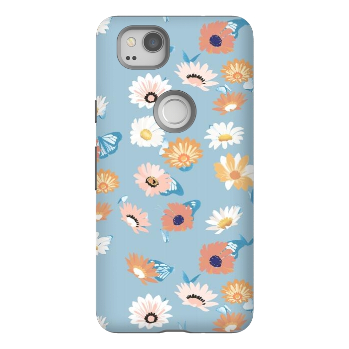 Pixel 2 StrongFit Pastel daisy petals and butterflies - colorful aesthetic pattern by Oana 