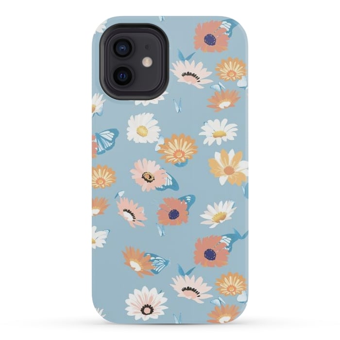 iPhone 12 mini StrongFit Pastel daisy petals and butterflies - colorful aesthetic pattern by Oana 