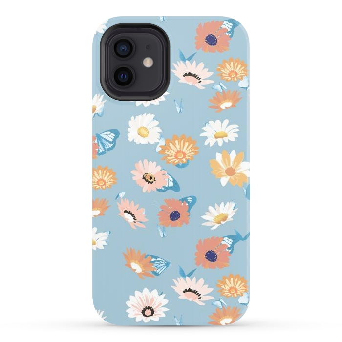 iPhone 12 StrongFit Pastel daisy petals and butterflies - colorful aesthetic pattern by Oana 