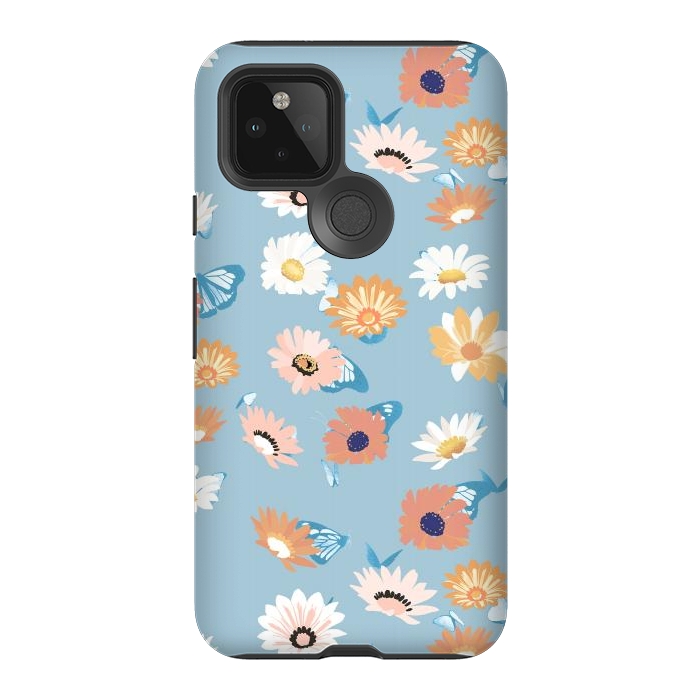 Pixel 5 StrongFit Pastel daisy petals and butterflies - colorful aesthetic pattern by Oana 
