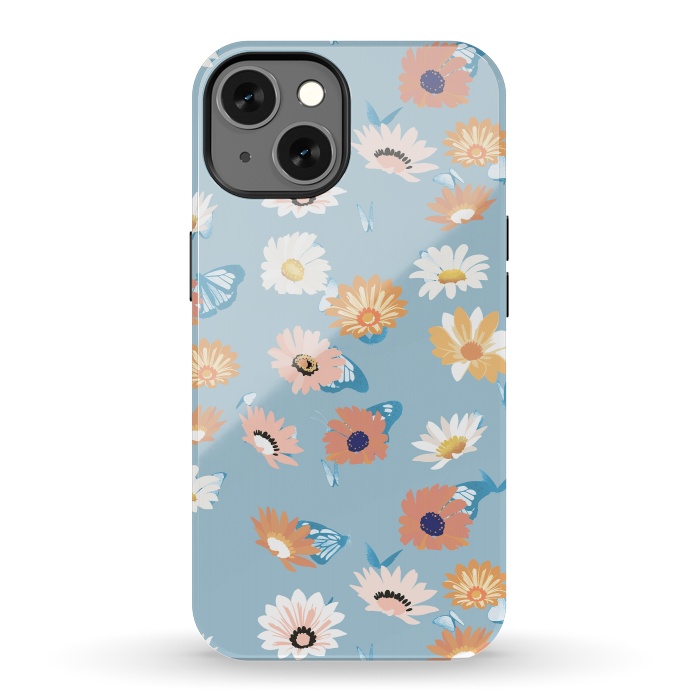iPhone 13 StrongFit Pastel daisy petals and butterflies - colorful aesthetic pattern by Oana 