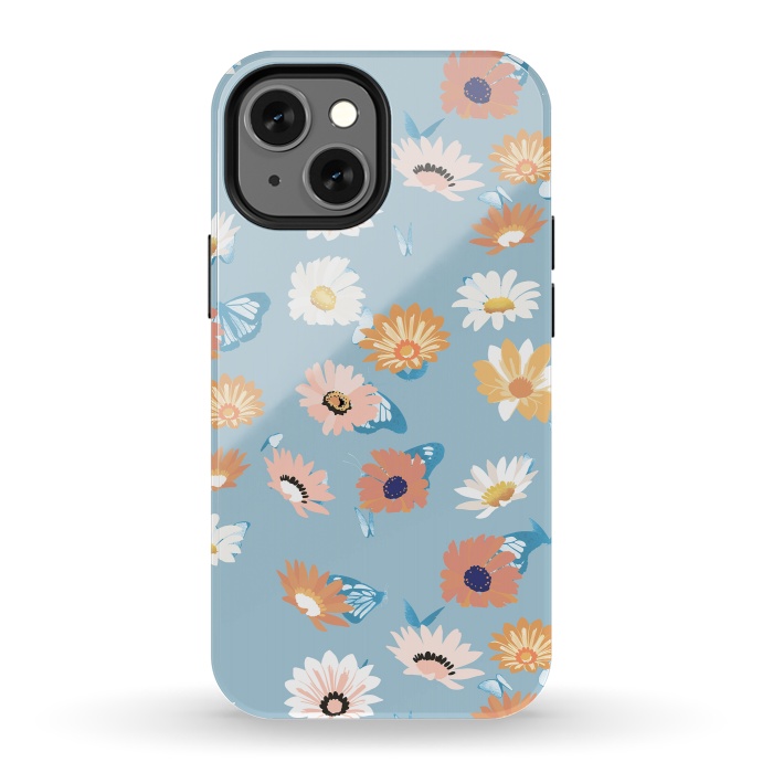 iPhone 13 mini StrongFit Pastel daisy petals and butterflies - colorful aesthetic pattern by Oana 