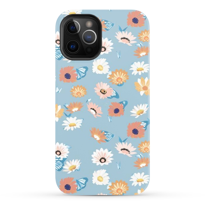 iPhone 12 Pro Max StrongFit Pastel daisy petals and butterflies - colorful aesthetic pattern by Oana 