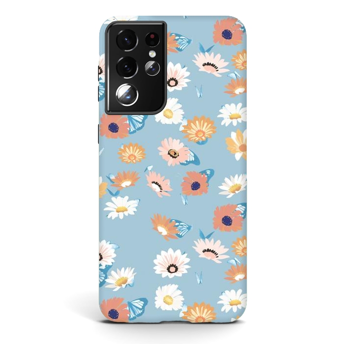 Galaxy S21 ultra StrongFit Pastel daisy petals and butterflies - colorful aesthetic pattern by Oana 