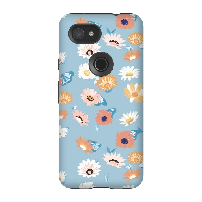 Pixel 3A StrongFit Pastel daisy petals and butterflies - colorful aesthetic pattern by Oana 