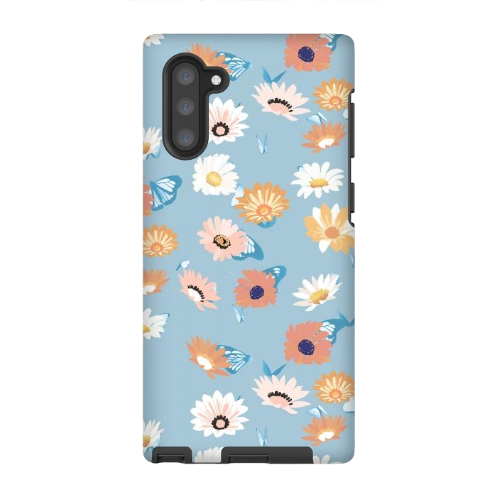 Galaxy Note 10 StrongFit Pastel daisy petals and butterflies - colorful aesthetic pattern by Oana 