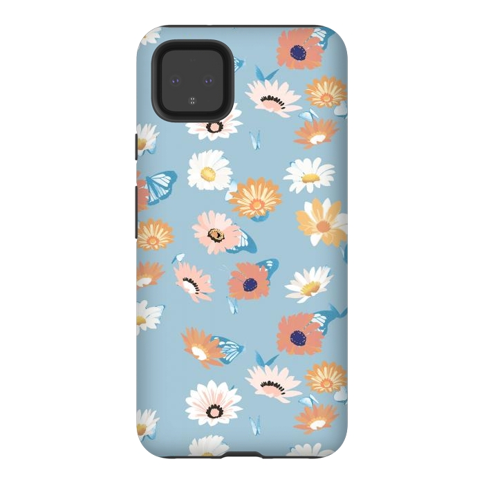 Pixel 4XL StrongFit Pastel daisy petals and butterflies - colorful aesthetic pattern by Oana 