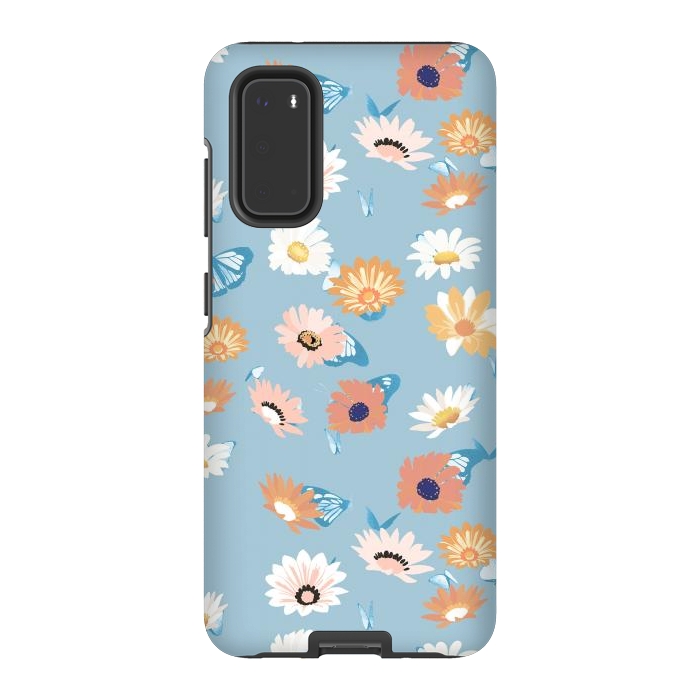 Galaxy S20 StrongFit Pastel daisy petals and butterflies - colorful aesthetic pattern by Oana 
