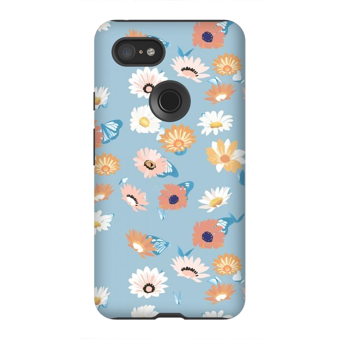 Pixel 3XL StrongFit Pastel daisy petals and butterflies - colorful aesthetic pattern by Oana 