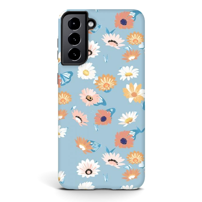 Galaxy S21 plus StrongFit Pastel daisy petals and butterflies - colorful aesthetic pattern by Oana 