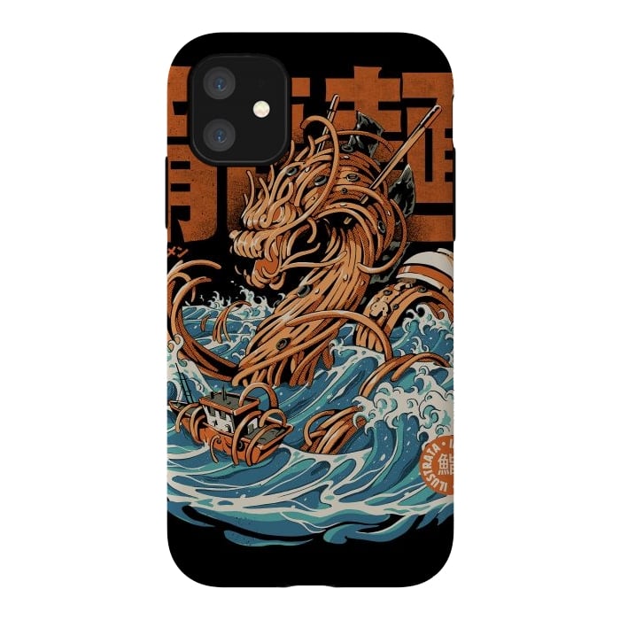 iPhone 11 StrongFit Black Great Ramen Dragon off Kanagawa by Ilustrata