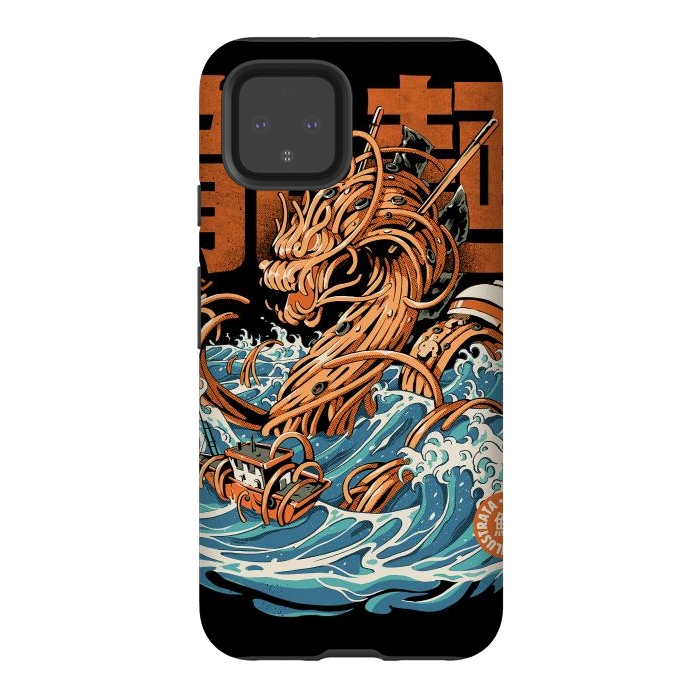 Pixel 4 StrongFit Black Great Ramen Dragon off Kanagawa by Ilustrata