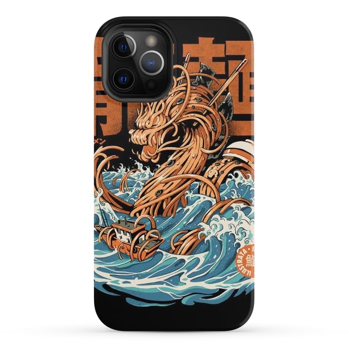 iPhone 12 Pro StrongFit Black Great Ramen Dragon off Kanagawa by Ilustrata