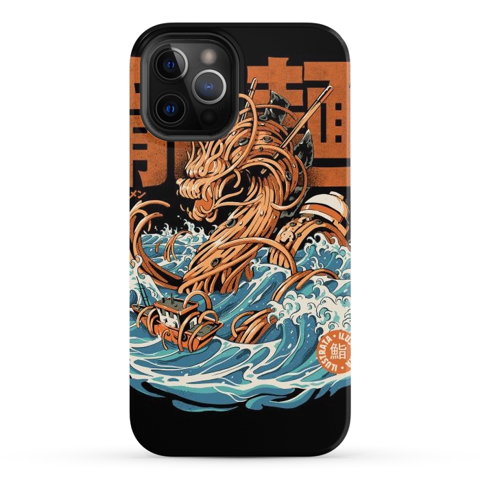 iPhone 12 Pro Max StrongFit Black Great Ramen Dragon off Kanagawa by Ilustrata