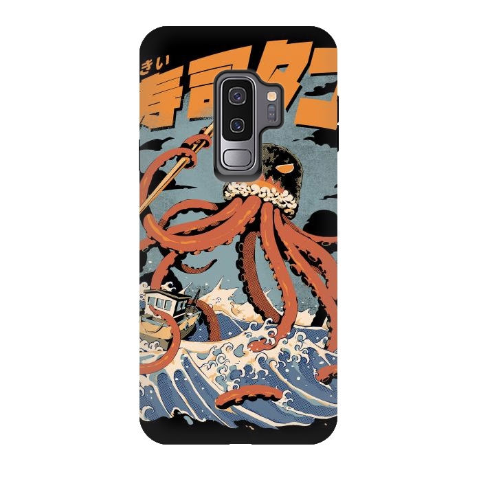 Galaxy S9 plus StrongFit Black The Tako Sushi by Ilustrata