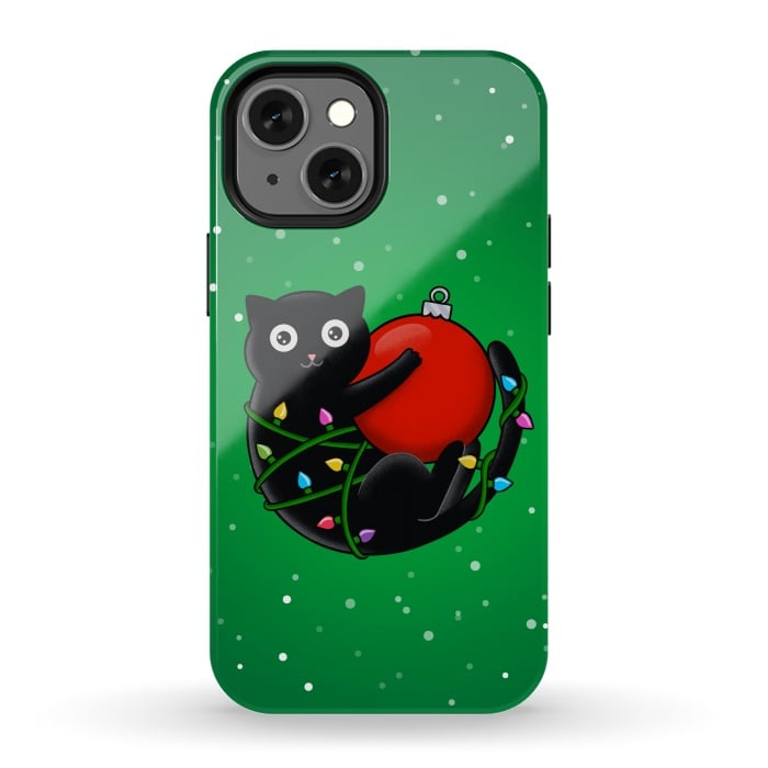 iPhone 13 mini StrongFit Cat and christmas by Coffee Man