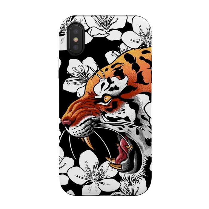 iPhone Xs / X StrongFit Flowers Tiger by Alberto