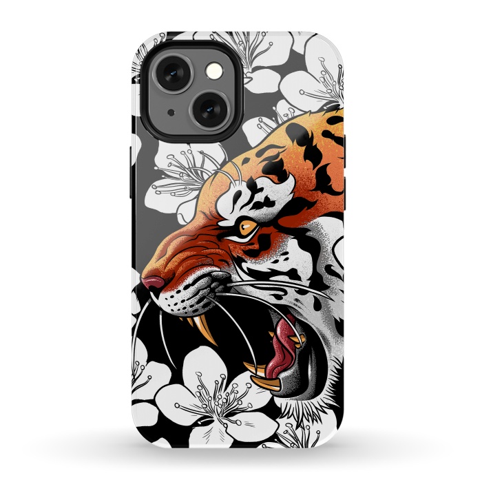 iPhone 13 mini StrongFit Flowers Tiger by Alberto