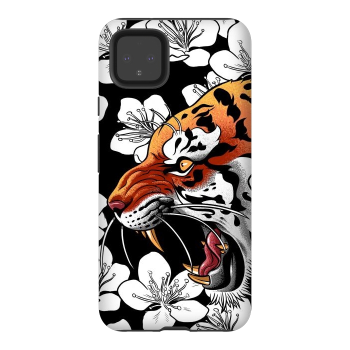 Pixel 4XL StrongFit Flowers Tiger by Alberto