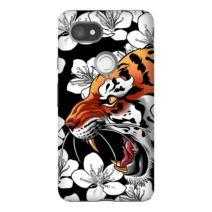 Pixel 2XL StrongFit Flowers Tiger by Alberto