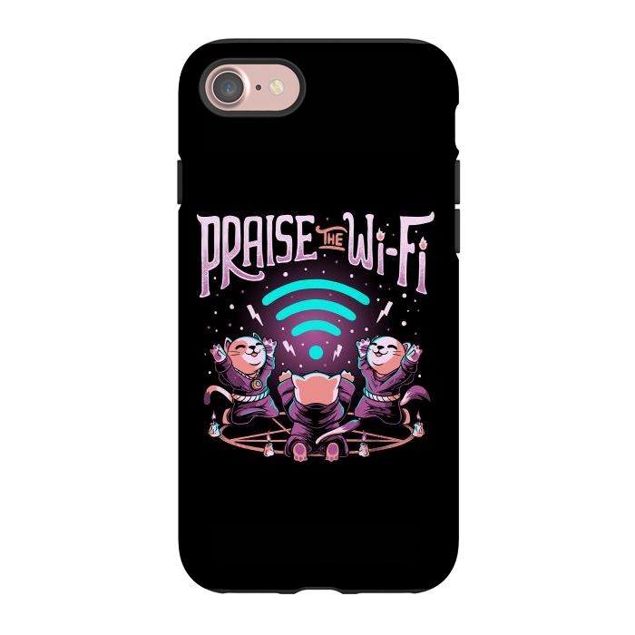 iPhone 7 StrongFit Praise the Wifi Funny Evil Worship Cats by eduely