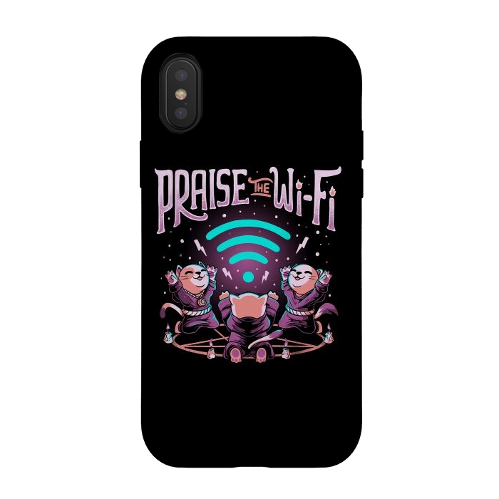 iPhone Xs / X StrongFit Praise the Wifi Funny Evil Worship Cats by eduely