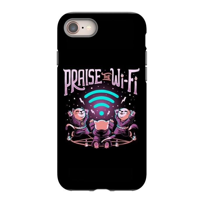 iPhone 8 StrongFit Praise the Wifi Funny Evil Worship Cats by eduely