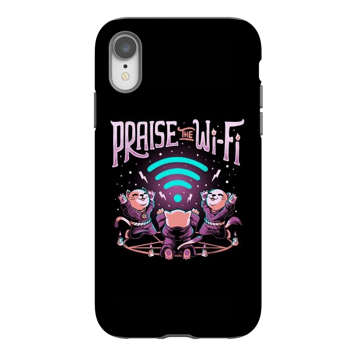 iPhone Xr StrongFit Praise the Wifi Funny Evil Worship Cats by eduely