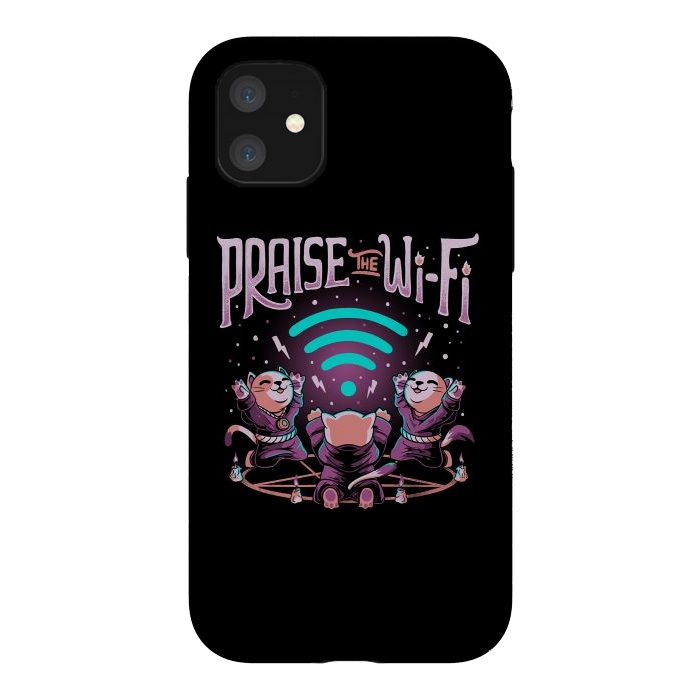 iPhone 11 StrongFit Praise the Wifi Funny Evil Worship Cats by eduely