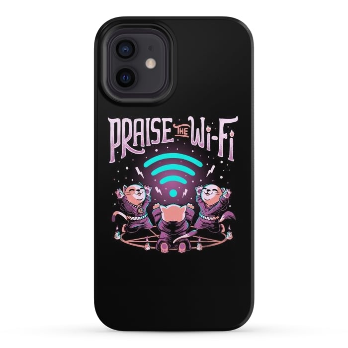 iPhone 12 StrongFit Praise the Wifi Funny Evil Worship Cats by eduely