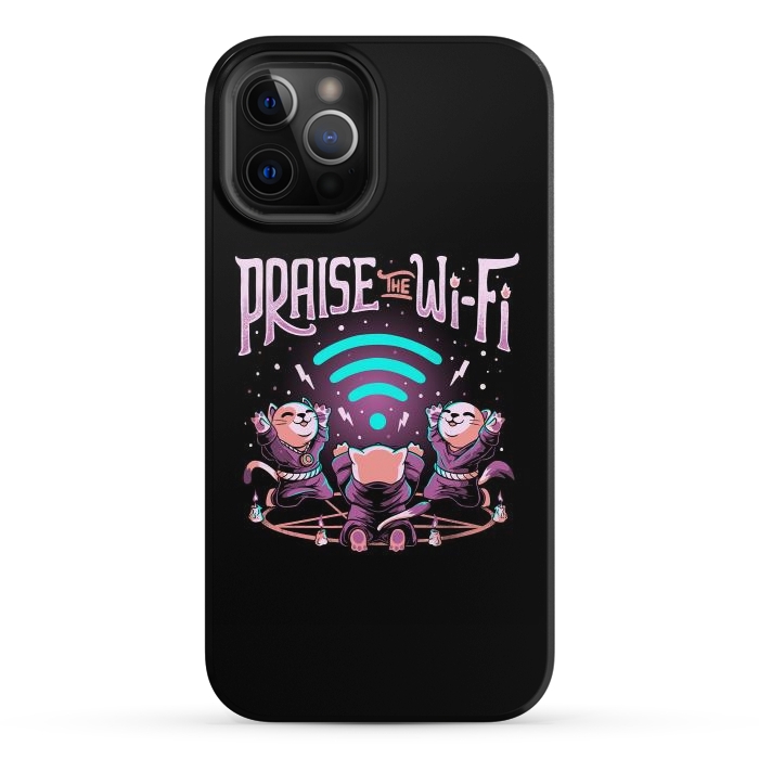 iPhone 12 Pro StrongFit Praise the Wifi Funny Evil Worship Cats by eduely