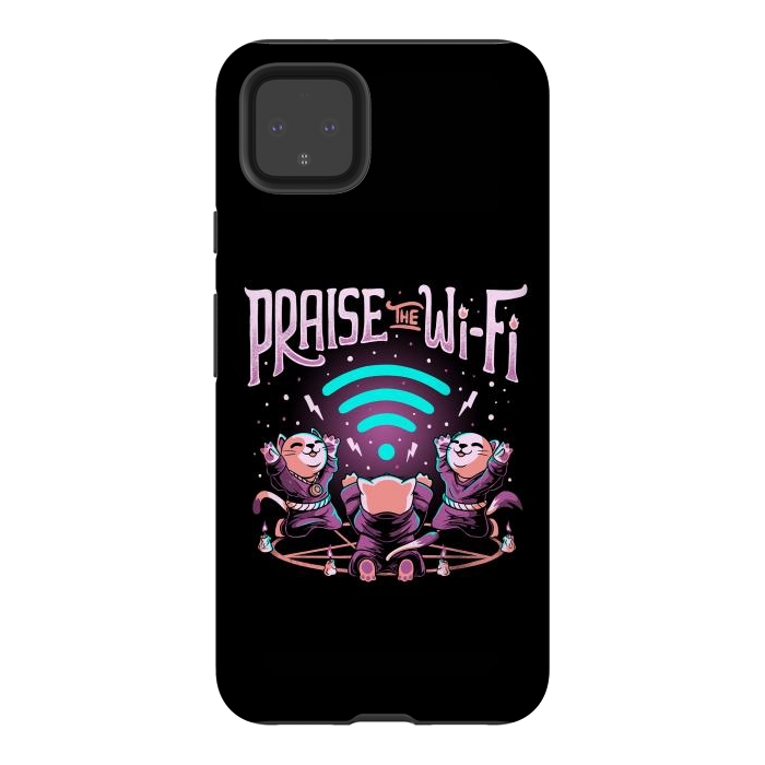 Pixel 4XL StrongFit Praise the Wifi Funny Evil Worship Cats by eduely