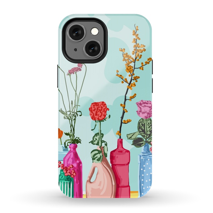 iPhone 13 mini StrongFit Flower Pots Meadow by Uma Prabhakar Gokhale