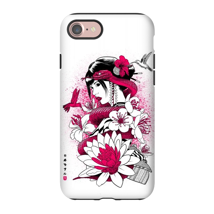 iPhone 7 StrongFit Geisha with snake and hummingbirds by Alberto